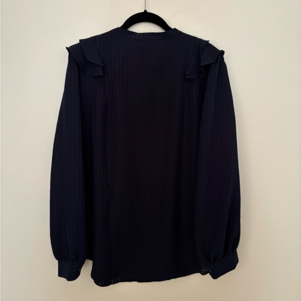 Ann Taylor Navy Ruffled Button-Front Blouse - Picture 4 of 4